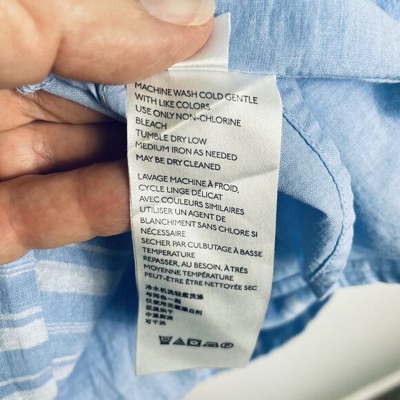 By Anthropologie Cape May Dress Sz 4 Blue White Linen Striped Bow Back Nautical - Picture 10 of 11